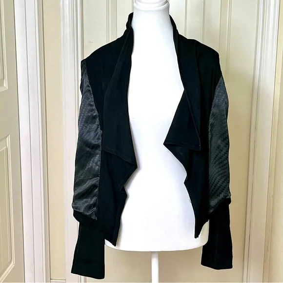 Cole Haan Women’s Suede Open Front Jacket Black Size S Bohemian Quiet Luxury - Picture 6 of 9